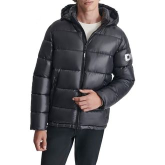 DKNY Hooded Nylon Puffer Jacket in Black at Nordstrom Rack, Size Xx-Large
