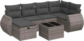 vidaXL Set De Sof&aacute;s De Jard&iacute;n 7 Pzas Con Cojines Rat&aacute;n Sint&eacute;tico Gris Vidaxl