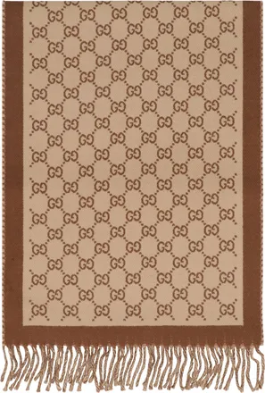 Gucci Womens Scarf Gg Wool Brown Scarfs