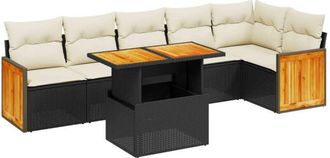 vidaXL Vidaxl - Set De Comedor De Jard&iacute;n 7 Pzas Y Cojines Rat&aacute;n Sint&eacute;tico Negro