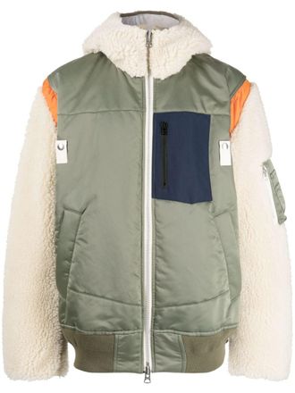 sacai colour-block zip-up hooded jacket - Green