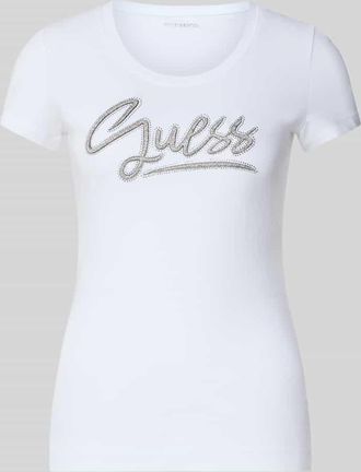 Guess Slim Fit T-Shirt mit Strasssteinbesatz in Weiss, Gr&ouml;&szlig;e XL