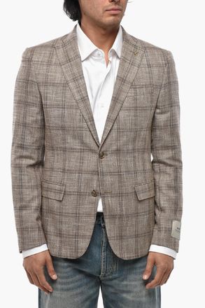 Corneliani CC COLLECTION Blazer a Due Bottoni in Misto Lana Vergine a Quadri Plaid Corneliani
