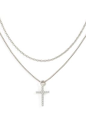 Mint & Lily Dainty Cable Necklace with Pave Cross Chain Necklace Stacking Set in Silver at Nordstrom