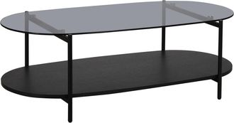 Oviala Mesa de centro ovalada moderna L 120 cm en madera negra y cristal