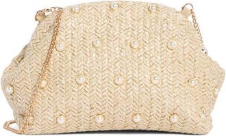 Olga Berg Kaia Studded Woven Clutch in Natural at Nordstrom