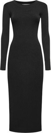 Silvian Heach Lange geribbelde jurk met lange mouwen - Dames - Maxi kleedjes - Zwart - S - Polyester - Kleedjes