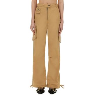Ganni Wide Trousers, female, Beige, Size: S Washed Cotton Twill Pants