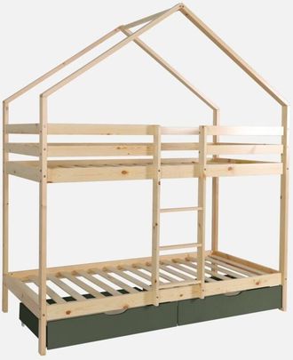 Sweeek Cama Infantil 190cm Litera Caba&ntilde;a Pino Natural Somier De L&aacute;minas Y Cajones