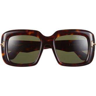 Tom Ford 53mm Square Sunglasses in Havana/baguette/green Lens at Nordstrom
