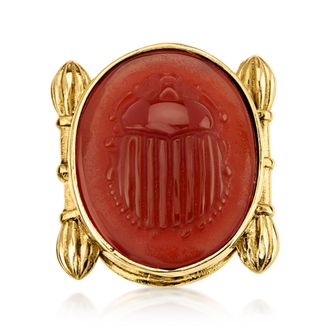 Ross-Simons Italian Tagliamonte Red Agate Scarab Ring in 18kt Gold Over Sterling