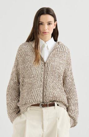 Brunello Cucinelli Dazzling chin&eacute; net cardigan in Rope at Nordstrom, Size Xxx-Large