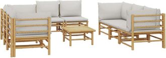 vidaXL Set De Muebles De Jard&iacute;n 9 Piezas Bamb&uacute; Y Cojines Gris Claro Vidaxl