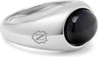 Nialaya onyx engraved signet ring - men - Onyx/stainless steel - 12 - Silver