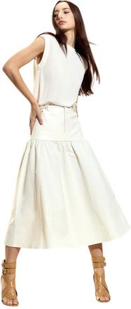 Cynthia Rowley Downtown Leren Nylon Rok - Dames - Midirokken - Wit - XS - Nylon - Rokken