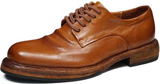 Generic Mens Low Block Heel Vintage Oxfords Lace Up Formal Shoes Round Toe Patent Leather Wedding Party Prom Shoes,Brown2,7.5 UK