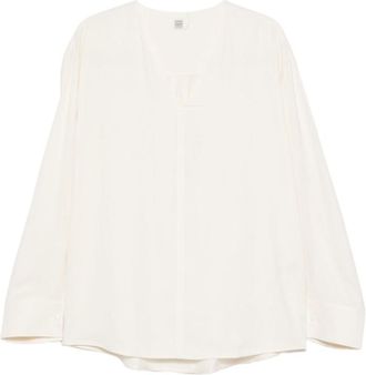 Toteme White Solid V Neck Sweatshirt