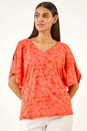 Roman Burnout Print Jersey Stretch Top