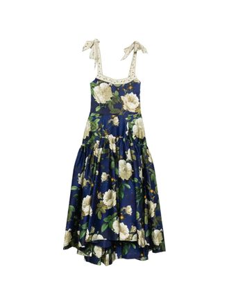 Alice & Olivia Rosalee floral tie-strap midi dress - women - Recycled Polyester/Elastane/Cotton/Elastane - 2 - Blue