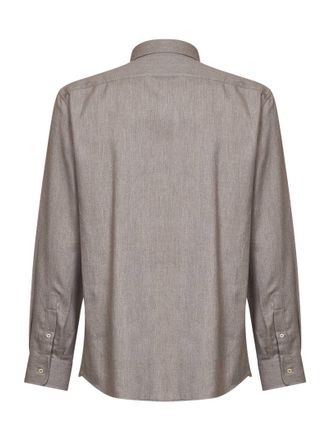 Brunello Cucinelli Mens Long-Sleeved Cotton-Lyocell Shirt Mud