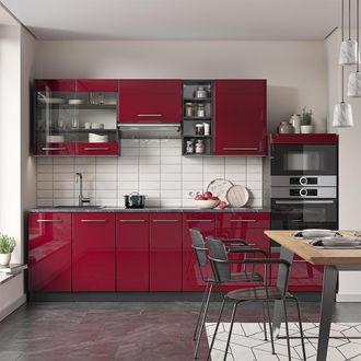 Vicco Mueble De Cocina Fame-line, Burdeos Brillo Intenso/antracita, 280 Cm, Et Antracita