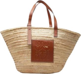 Loewe Pre-owned Raffia Basket Tote - Dames - Vintage Handtas - Beige - ONE Size - Leer - Vintage