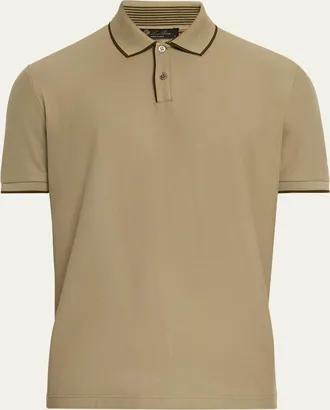 Loro Piana Mens Brentwood Tipped Jersey Pique Polo Shirt