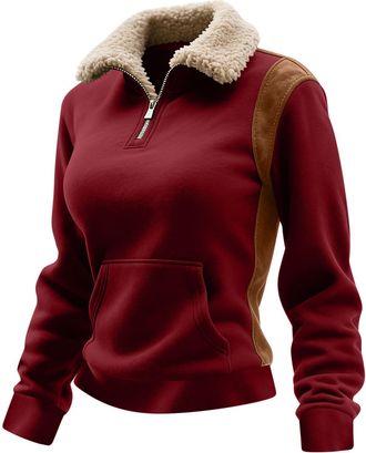 Generic Womens Half Zip Sweatshirt Warm Sherpa Fleece Lined Jumpers Fall Winter Casual Long Sleeve Pullover Thermal Tops Oversized Fuzzy Sweatshirt Loungewear
