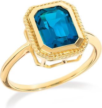 Tiramisu 14K Gold Plated Over 925 Sterling Silver Regal Azure Twisted Frame Blue Topaz Ring