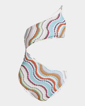 Missoni Multicolor Wave Asymmetric Cutout One-Piece Swimsuit
