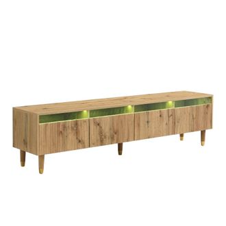 Urban Meuble Mueble TV efecto madera, 4 cajones y cristal templado con LED 178 cm