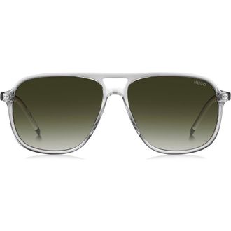 HUGO BOSS 58mm Square Sunglasses in Crystal Green/Green Shaded at Nordstrom