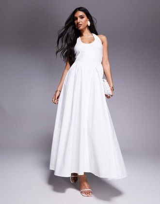 Aria Cove Vestito lungo allacciato al collo con vita scesa bianco