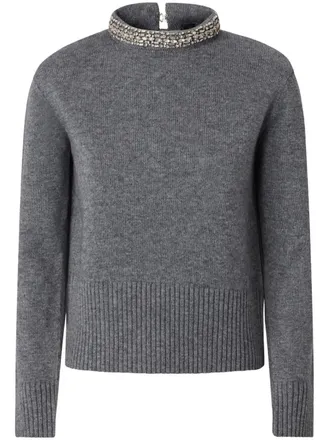Pinko Knitted Grey Pullover Sweater With Bead Embellishments