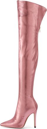 Generic Womens Stiletto High Heel Long Boots Pointed Toe Over The Knee Boots PU Leather Thigh High Boot with Zipper,Pink,3.5 UK