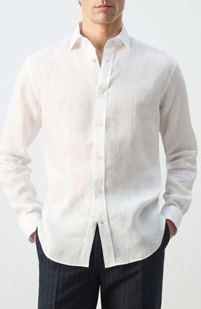 Mango x Casper Ruud Regular Fit Linen Button-Up Shirt in White at Nordstrom, Size X-Large