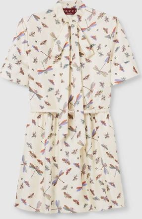 Gucci Printed Silk Twill Dress, Beige, Ready-to-wear