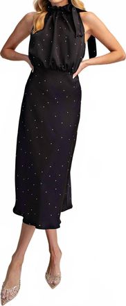 Glam Ruffle Tie Neck Sleeveless Midi Dress In Black