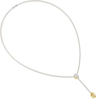 Diamond2Deal 925 Sterling Silver Two-tone 7 Ct Round & Pear Lab Grown Diamond Drop Necklace 18 VVS-VS, E-F