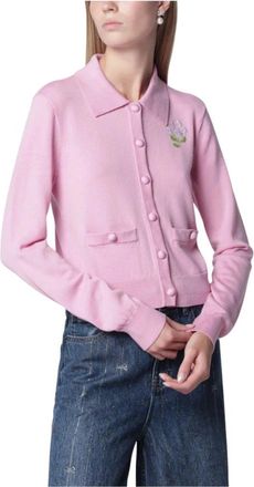Self Portrait Truien & Vesten, Dames, Roze, S, Wol, Gebreide Cardigan met Bloemenborduursel