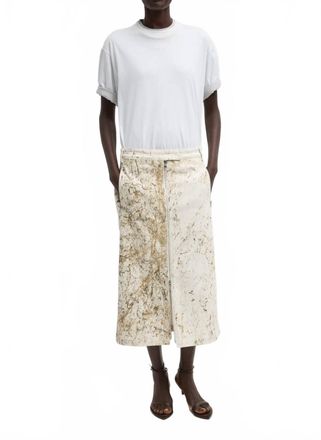 Tibi Calcimin Denim Midi Trouser Skirt In Ivory Multi