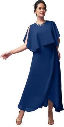 Jessica London Georgette Maxi Cape Sleeve Dress in Evening Blue at Nordstrom, Size 24