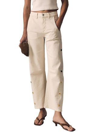 LE JEAN Frankie Studded Barrel Leg Jeans in Bone at Nordstrom, Size 31