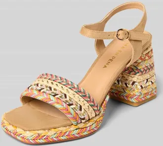 Alma En Pena Sandalette in Flecht-Optik mit Blockabsatz in Sand, Gr&ouml;&szlig;e 37