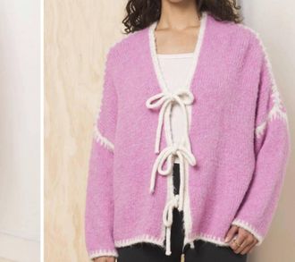 Vintage Havana Tie Front Cardigan In Pink