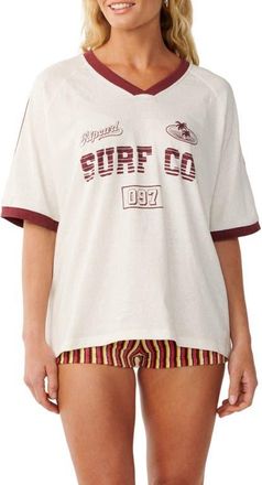 Rip Curl Surf Co Oversize V Neck Graphic Top in Bone at Nordstrom, Size Xx-Small