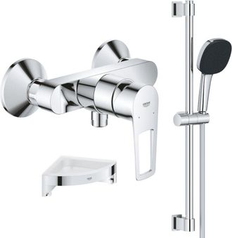 GROHE Conjunto De Grifer&iacute;a Mec&aacute;nica Para Ducha Grohe Startloop + Juego De Ducha De 2 Chorros Con Barra + Estante De Ducha Esquinero