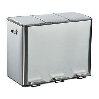 Relaxdays Relaxdays - Cubo Basura Triple, Papelera 3 Compartimentos 15 L Cada Uno, Botes Interiores Extra&iacute;bles, Con Pedal, Plateado