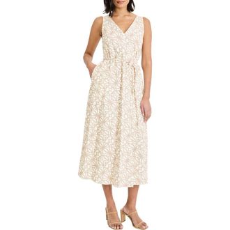 Maggy London Printed Tie Waist Midi Dress in Ivory/Light Brown at Nordstrom, Size 12