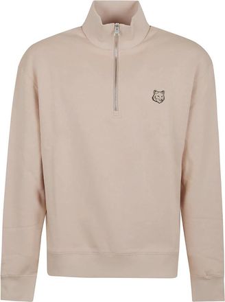 Maison Kitsun&eacute; Hoodies & sweatvesten, Heren, Grijs, M, Fox Head Patch Half-Zip Sweatshirt
